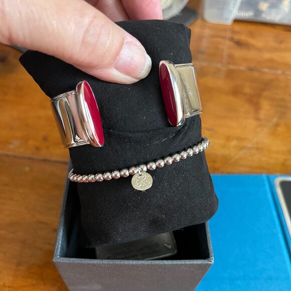 GIFT BOXED Rustic Cuff Silver and Carnelian Set of Two Bracelets Logo - Picture 5 of 6
